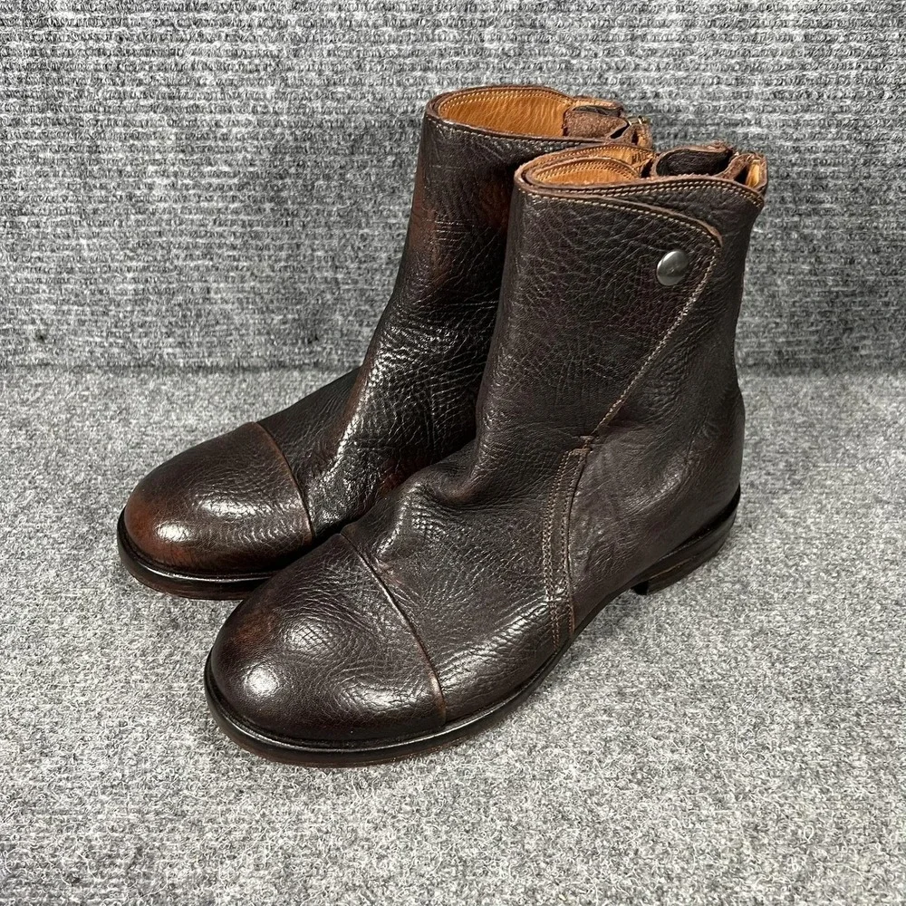 Elia Maurizi Boots Mens Size 7 Brown‎ Leather Ankle Zip Made In Italy 8117